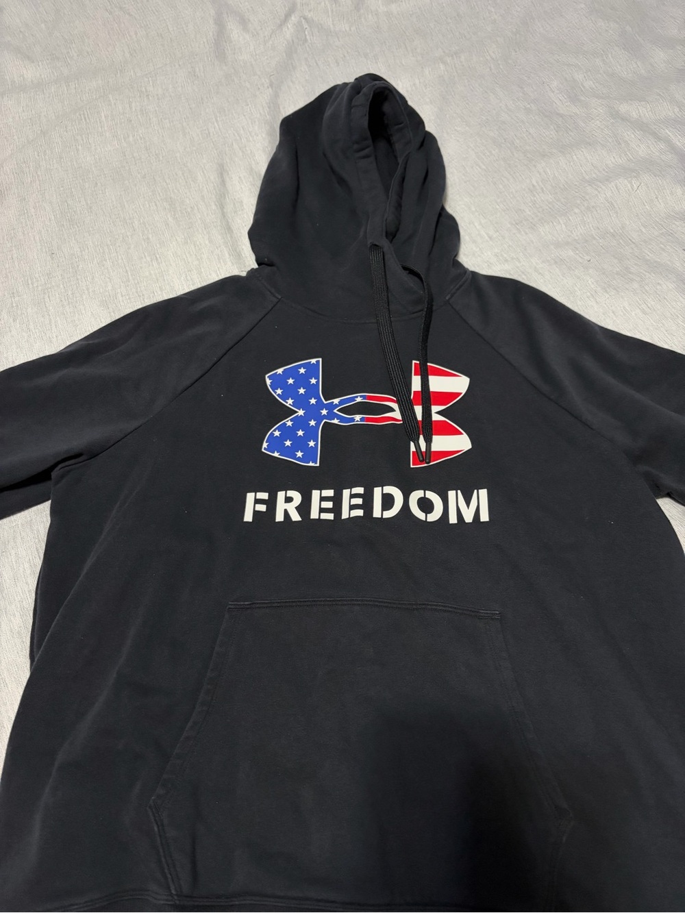 Under Armour Black Hoodie with Red, White & Blue Flag Graphic